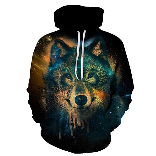 Star-headed wolf print Hoodies - The Hoodie Store