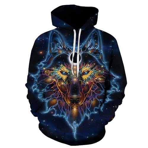 Star-headed wolf print Hoodies - The Hoodie Store