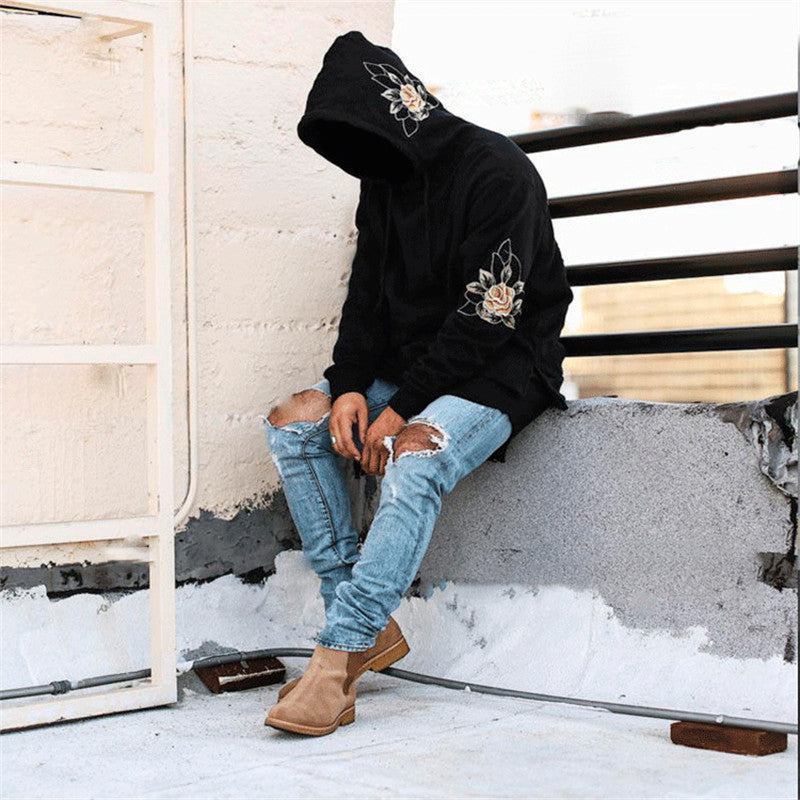 Men Printing Floral Hooded Pullover - The Hoodie Store