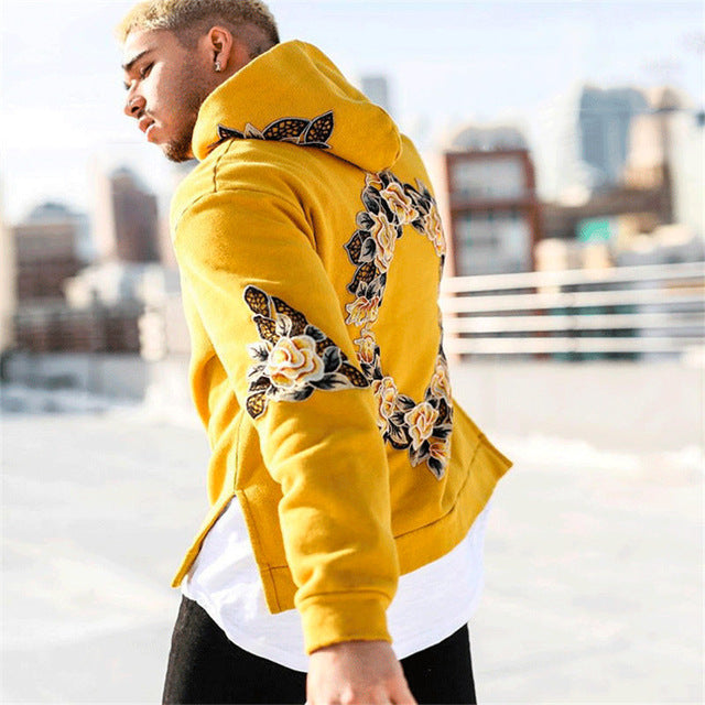 Men Printing Floral Hooded Pullover - The Hoodie Store