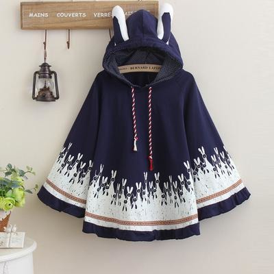 Warm Fleece Rabbit Print Cape With Ears - The Hoodie Store