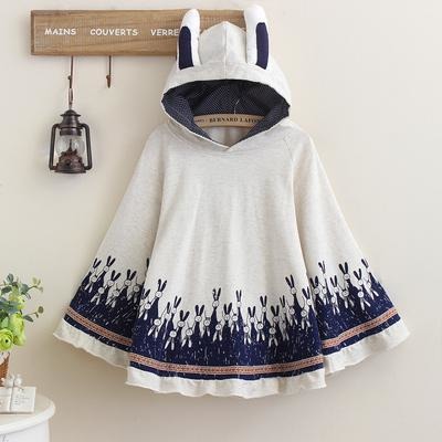 Warm Fleece Rabbit Print Cape With Ears - The Hoodie Store