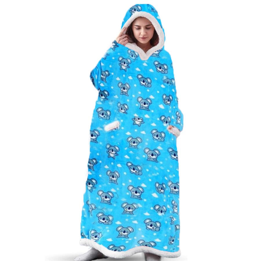 Extra Long Flannel Blanket with Sleeves Winter Hoodies for Men and Women