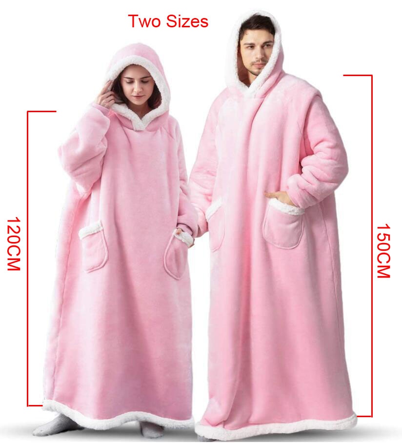 Extra Long Flannel Blanket with Sleeves Winter Hoodies for Men and Women