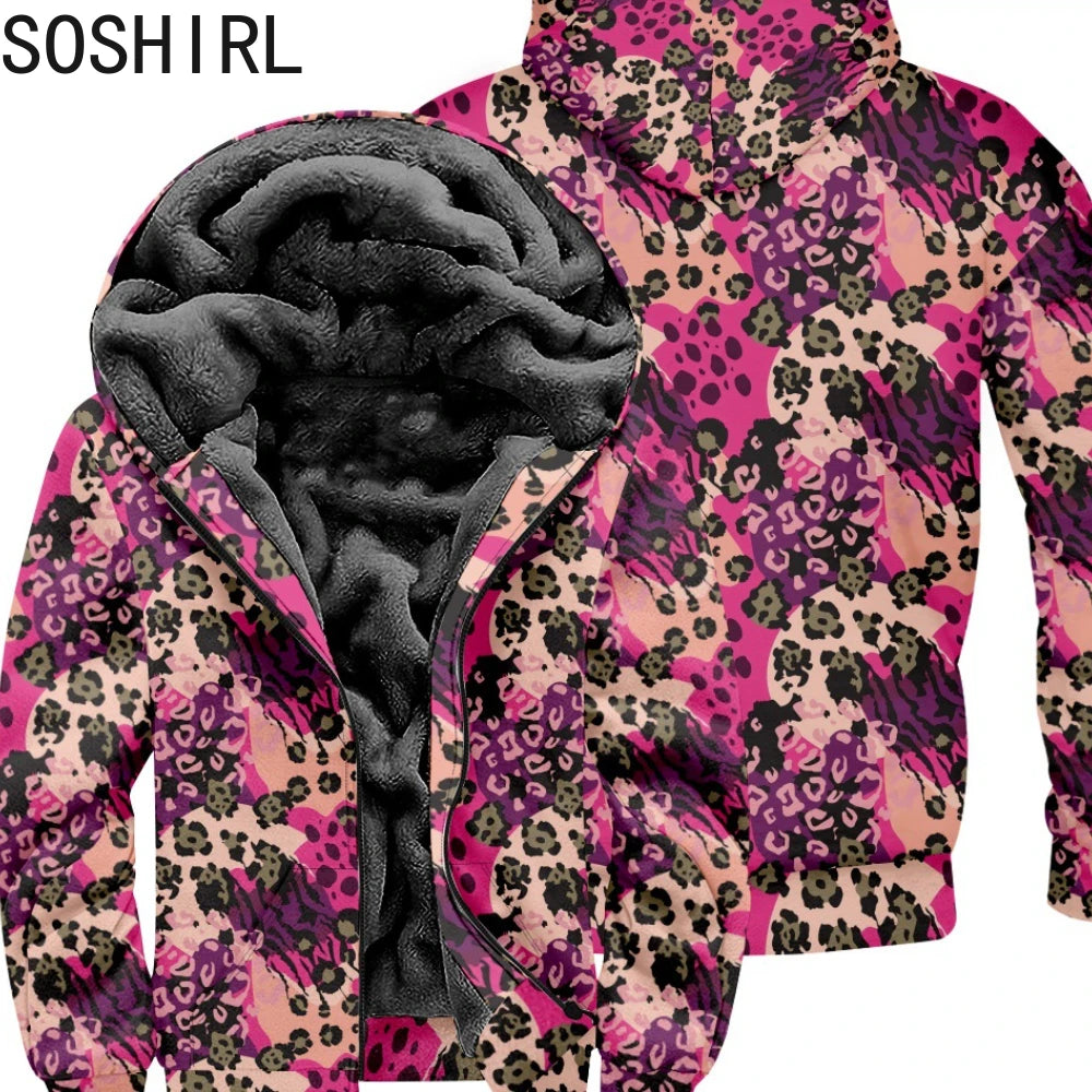 Thick Zipped Hoodies  with Flowers and Leaves Print