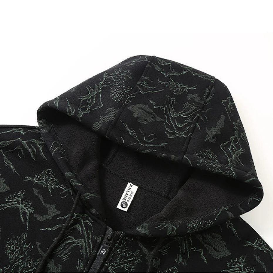 Plus-Size Zippered Camouflage Fleece Hoodie for Men - Available in Sizes Up to 8XL