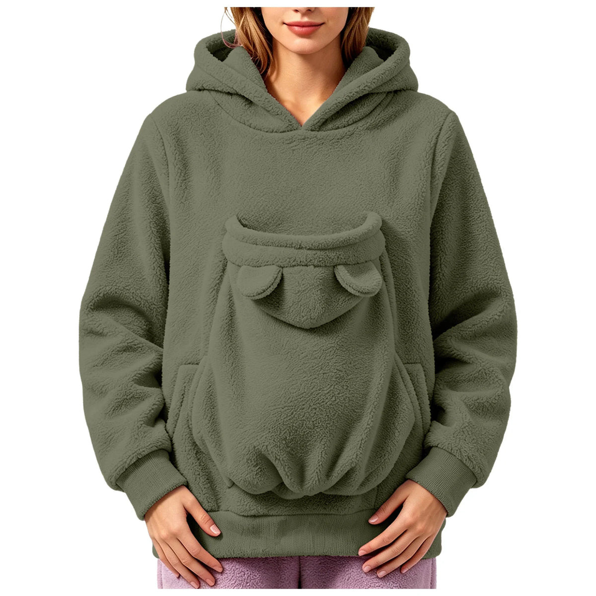 Women’s Teddy Fleece Pet Carrier Hoodie with Kangaroo Pouch