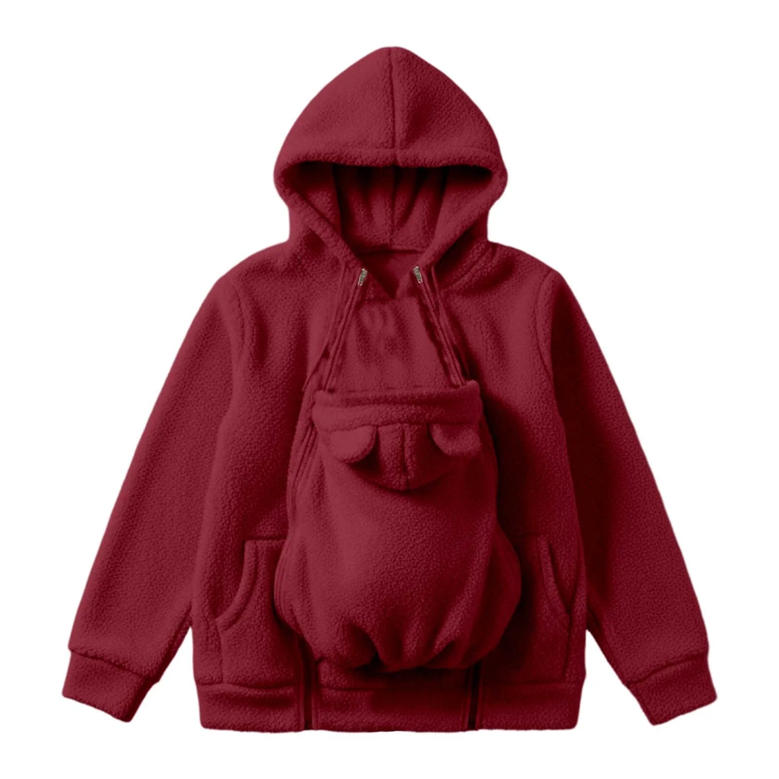 Maternity Winter Plush Hoodie Jacket with Kangaroo Pouch