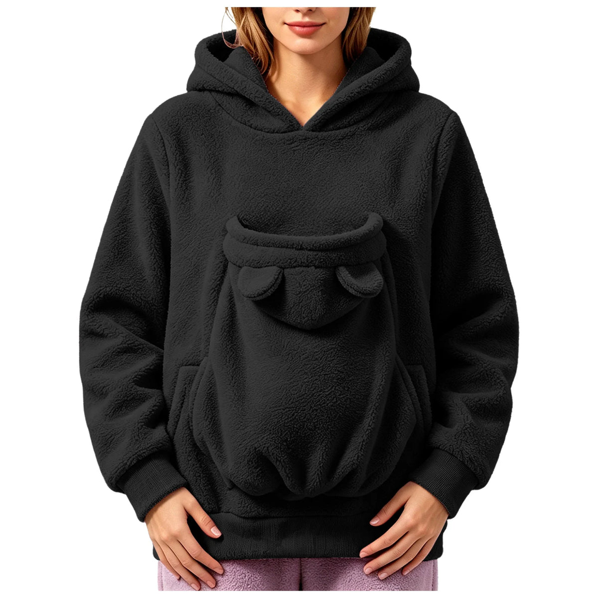 Women’s Teddy Fleece Pet Carrier Hoodie with Kangaroo Pouch