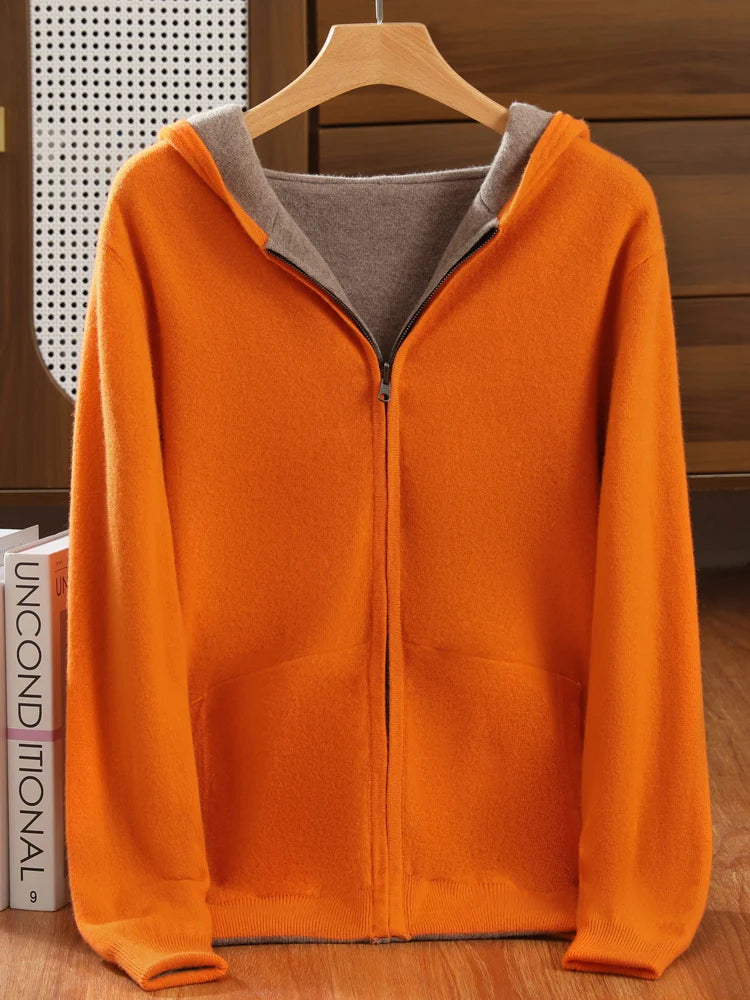 Men’s Double-Sided Cashmere Hooded Zip-Up Cardigan
