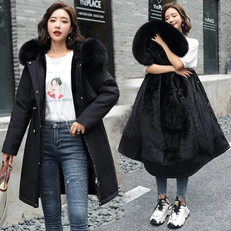 Women's Winter Parka – Fur Hood, Wool Lined, Warm Padded Coat
