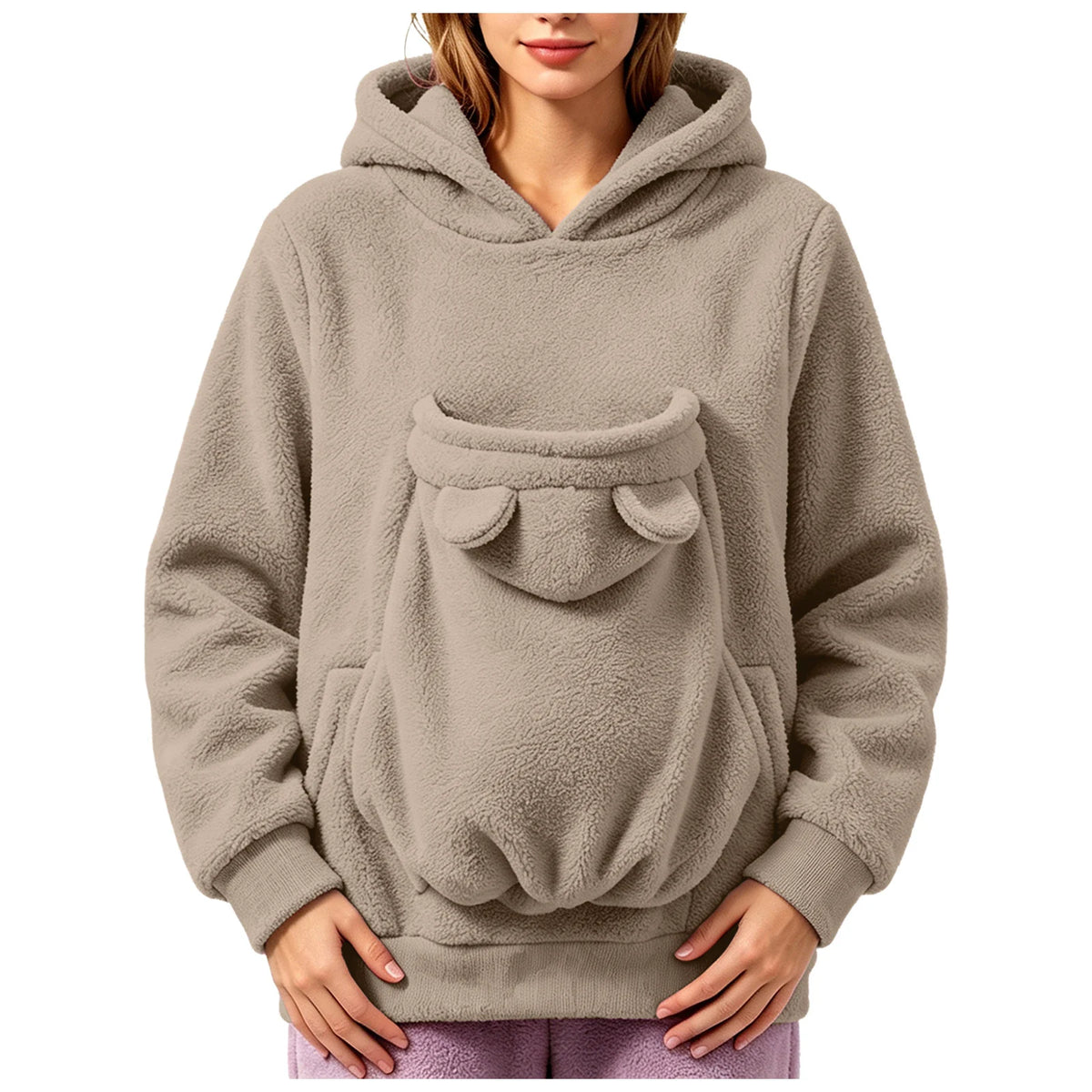 Women’s Teddy Fleece Pet Carrier Hoodie with Kangaroo Pouch