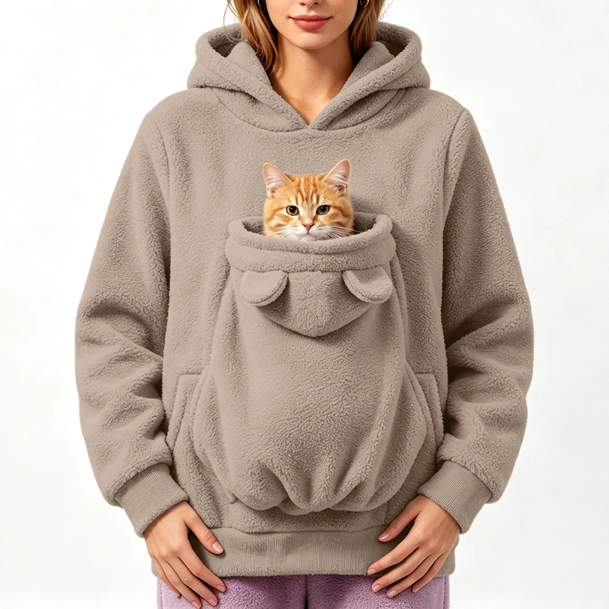 Women’s Teddy Fleece Pet Carrier Hoodie with Kangaroo Pouch