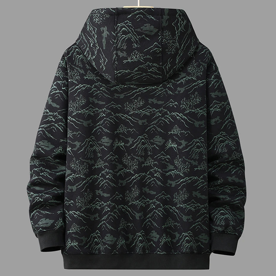 Plus-Size Zippered Camouflage Fleece Hoodie for Men - Available in Sizes Up to 8XL