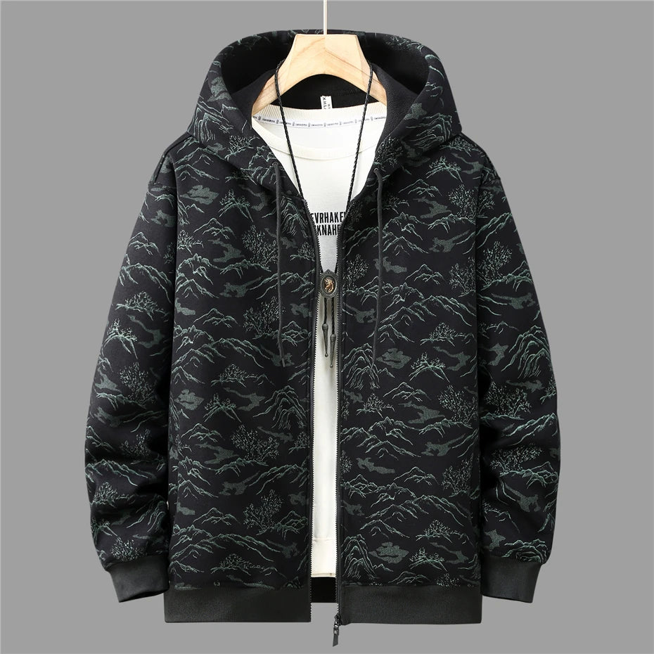 Plus-Size Zippered Camouflage Fleece Hoodie for Men - Available in Sizes Up to 8XL