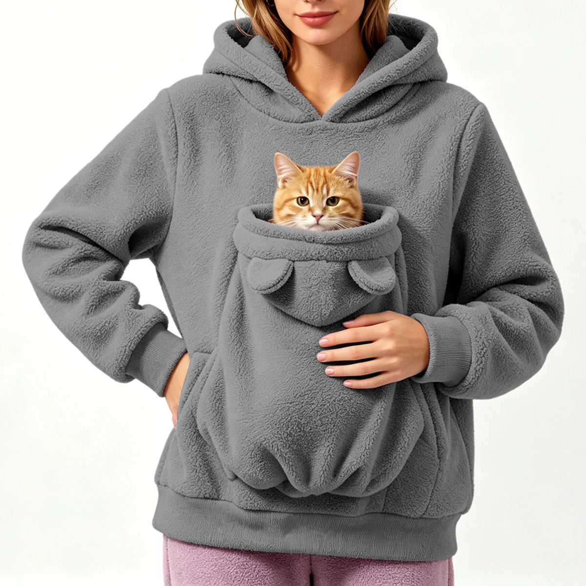 Women’s Teddy Fleece Pet Carrier Hoodie with Kangaroo Pouch