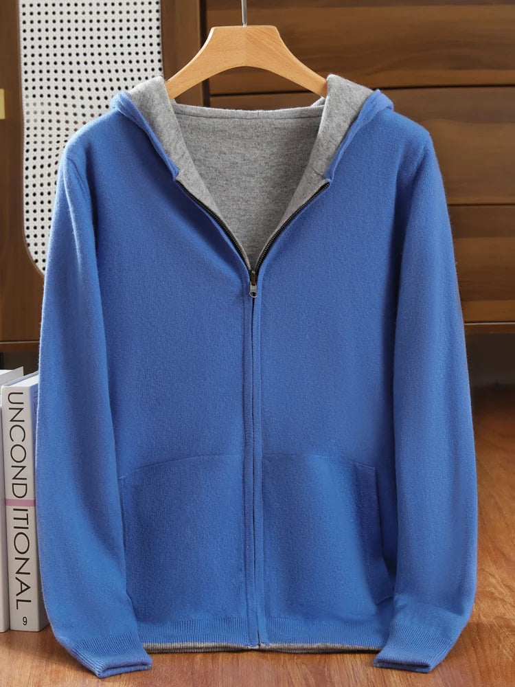 Men’s Double-Sided Cashmere Hooded Zip-Up Cardigan