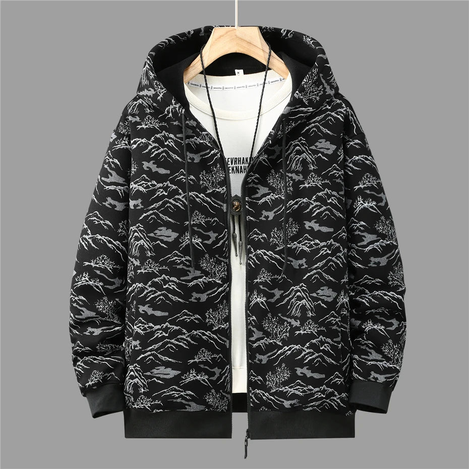 Plus-Size Zippered Camouflage Fleece Hoodie for Men - Available in Sizes Up to 8XL