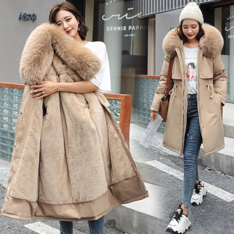 Women's Winter Parka – Fur Hood, Wool Lined, Warm Padded Coat