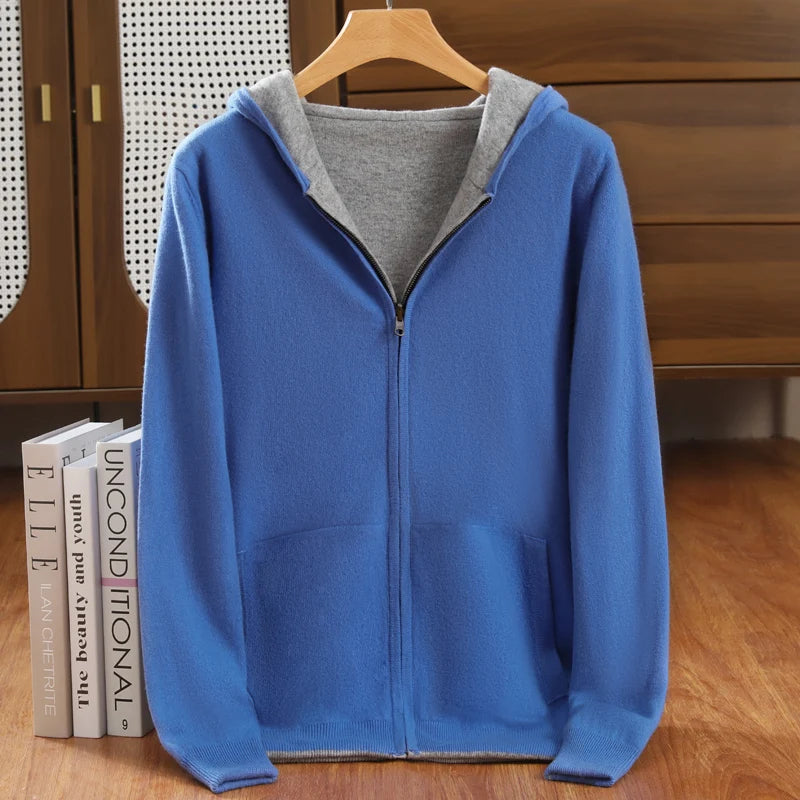 Men’s Double-Sided Cashmere Hooded Zip-Up Cardigan