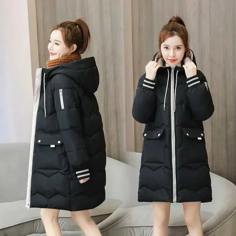 Thick and Warm Long Hooded Cotton Coats for Women