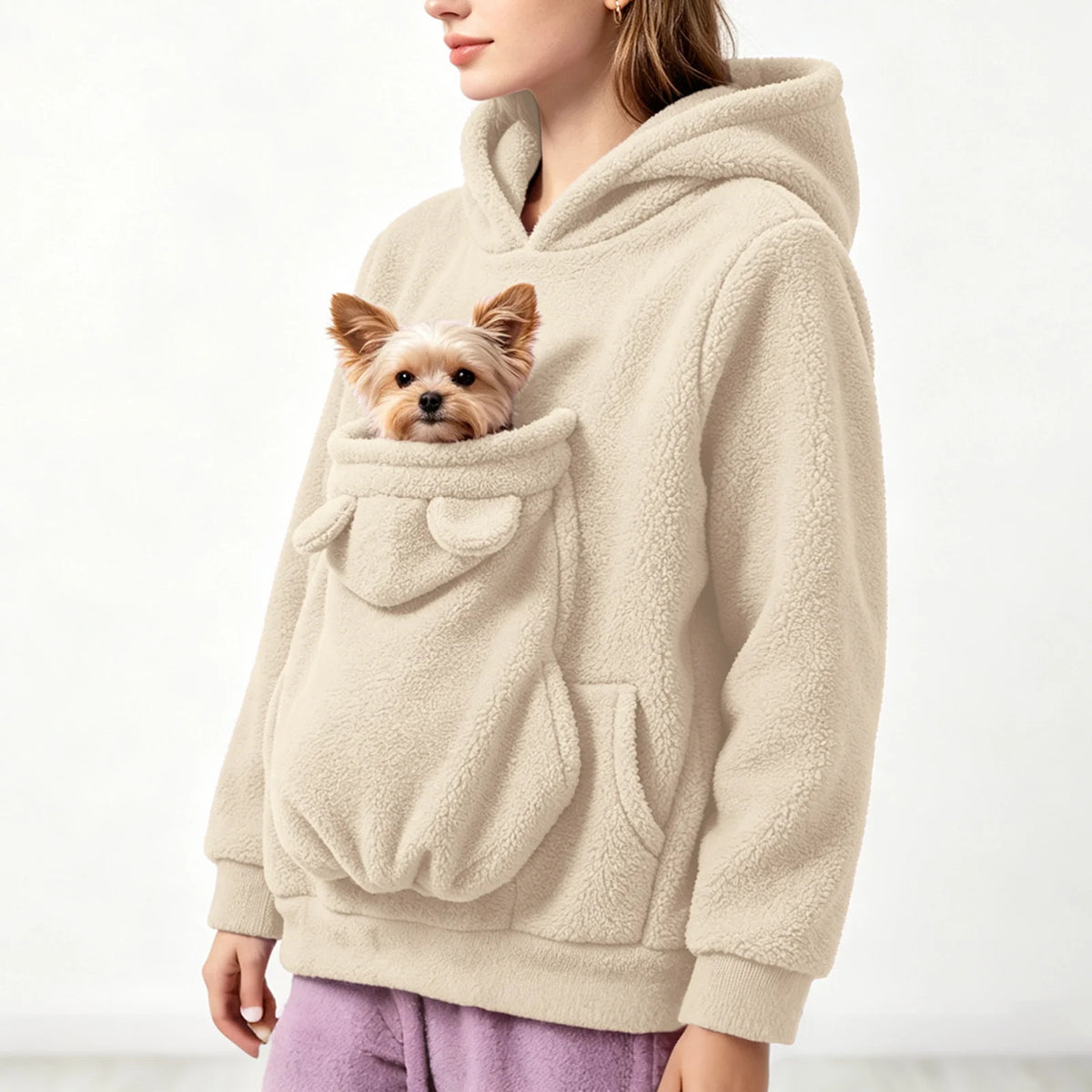 Women’s Teddy Fleece Pet Carrier Hoodie with Kangaroo Pouch