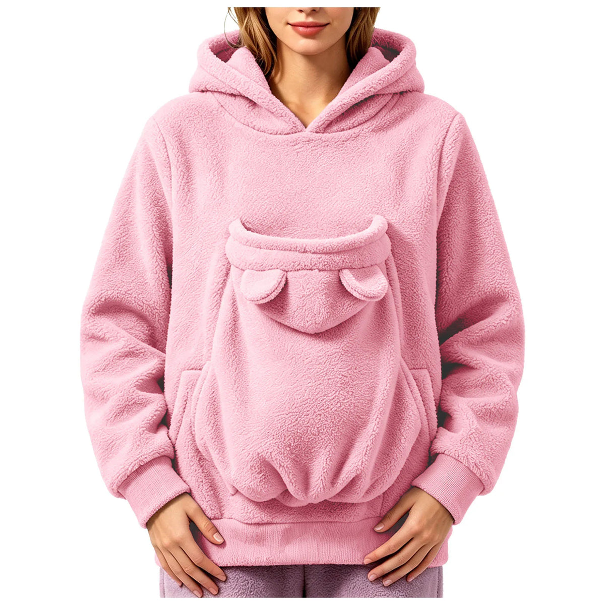 Women’s Teddy Fleece Pet Carrier Hoodie with Kangaroo Pouch
