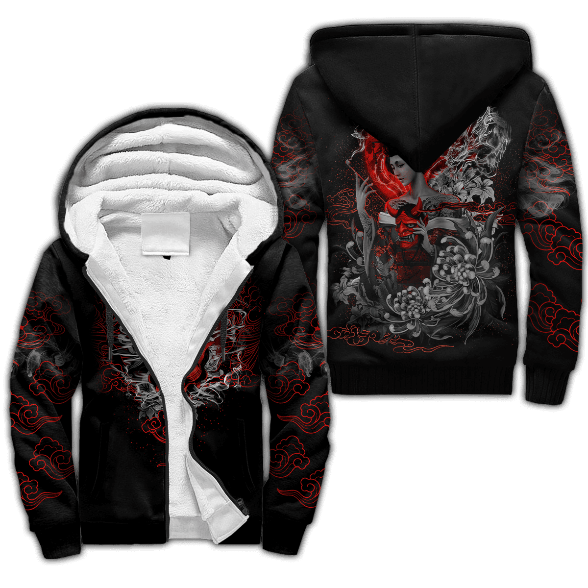 Samurai and Dragon 3D-Printed Winter Zipped Hoodie