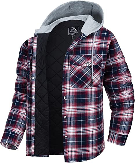 Mens Long Sleeve Quilted Lined Plaid Coat