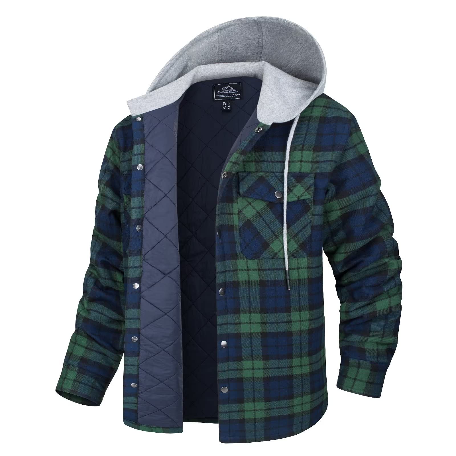 Mens Long Sleeve Quilted Lined Plaid Coat