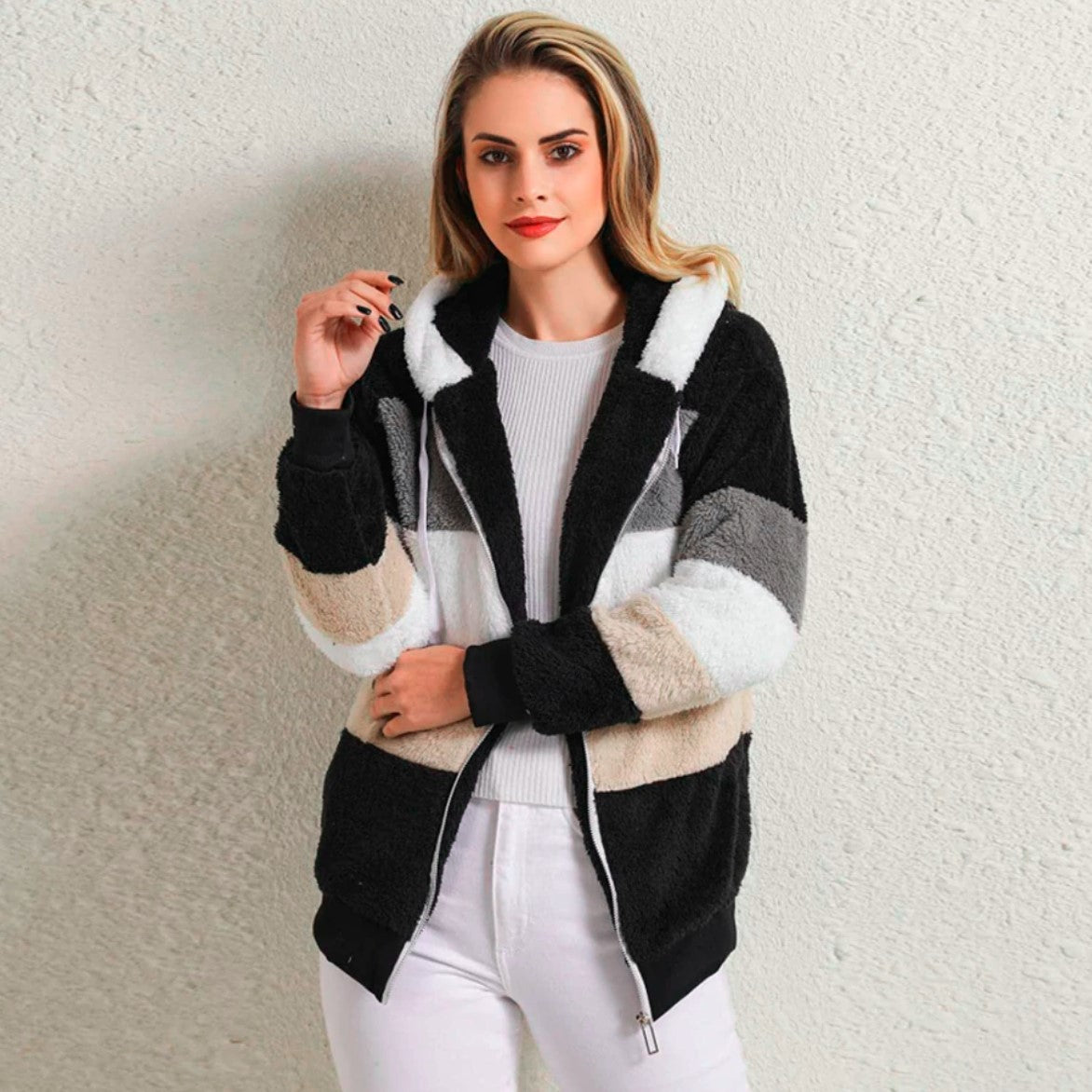 Women's Loose, Warm and Plush Hooded Jacket for Winter