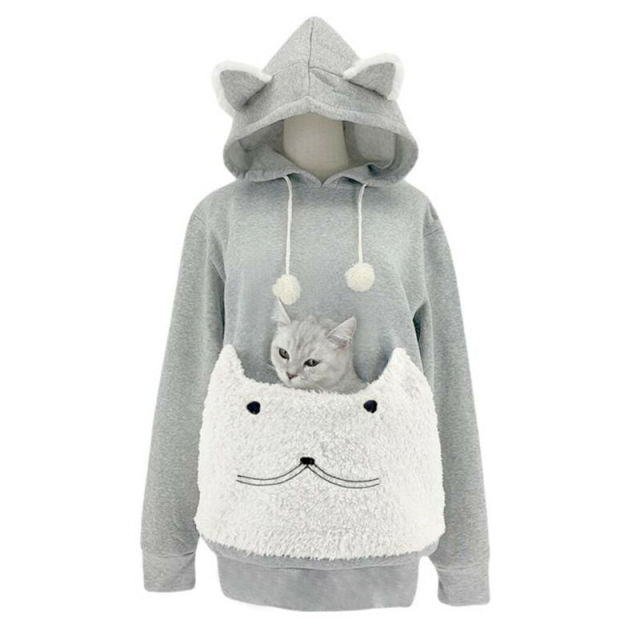 Cat Pouch Pullover Sweatshirt  with Cat's Ear Shaped Hood