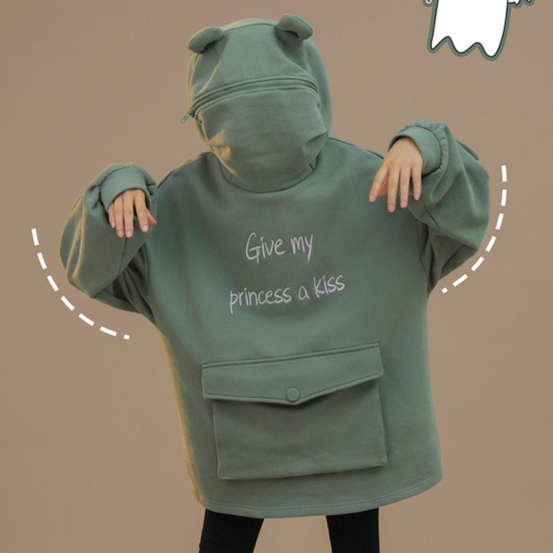 Mori Women's Autumn Thick Hooded Sweatshirt in Kawaii Frog Design