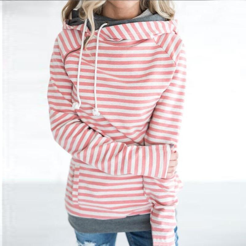 Lossky Double Hooded Striped Drawstring Hoodie - The Hoodie Store