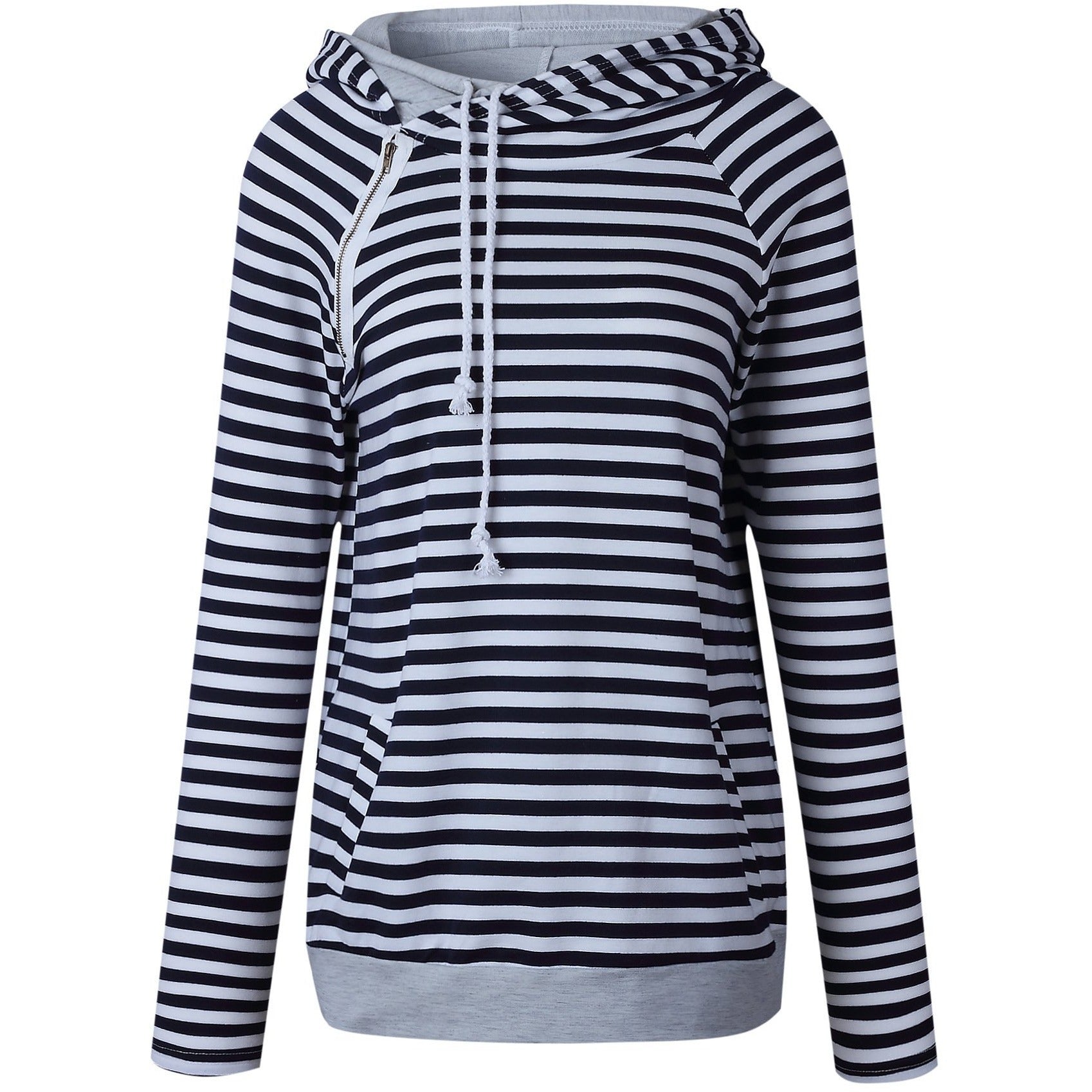 Lossky Double Hooded Striped Drawstring Hoodie - The Hoodie Store