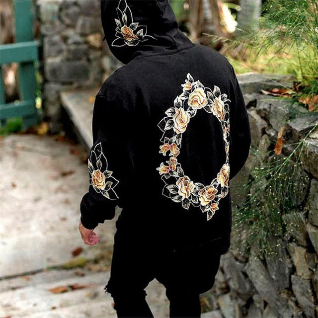 Men Printing Floral Hooded Pullover - The Hoodie Store