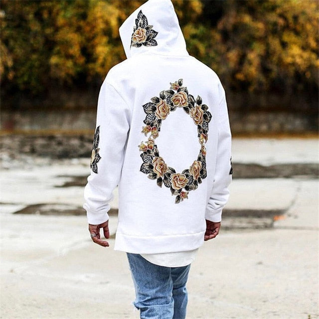 Men Printing Floral Hooded Pullover - The Hoodie Store